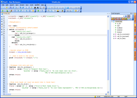 PHP Editor Debugging JSON - click to enlarge